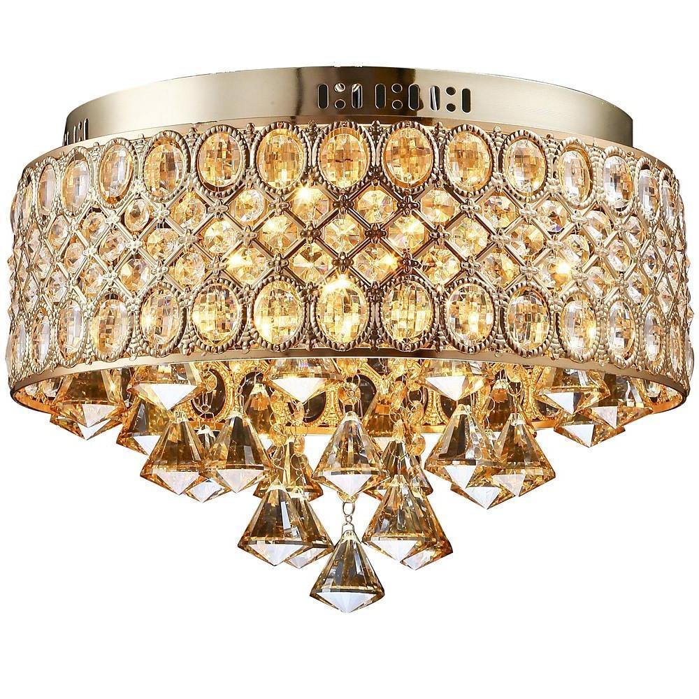 Drum Crystal Flush-Mount Chandelier — Metal and Crystal, 4-Light, E12/E14, 40W, 15" Diameter