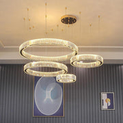 4-Ring Crystal Chandelier — Stainless Steel, Gold, LED, 31" Diameter, Remote Dimmable, 3000K/6500K
