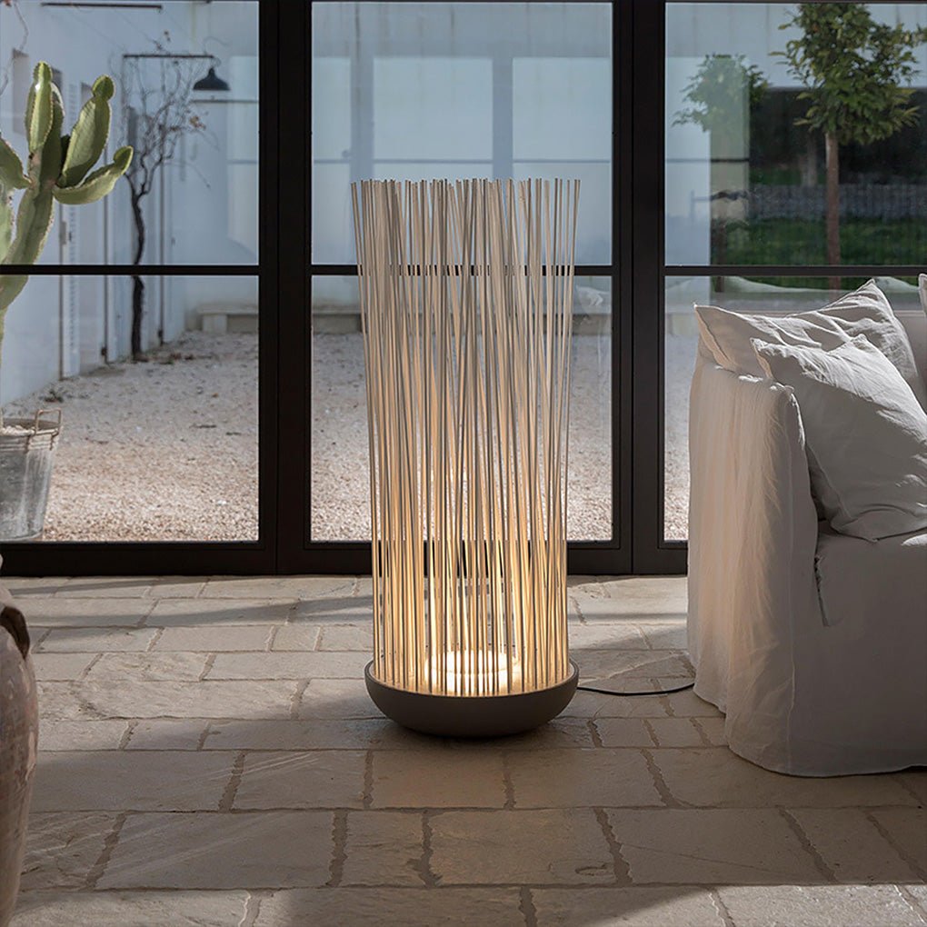 Artificial Grass-Top Outdoor Floor Lamp — Stainless Steel & Acrylic, LED, IP54, Warm White 3000K, Hardwired