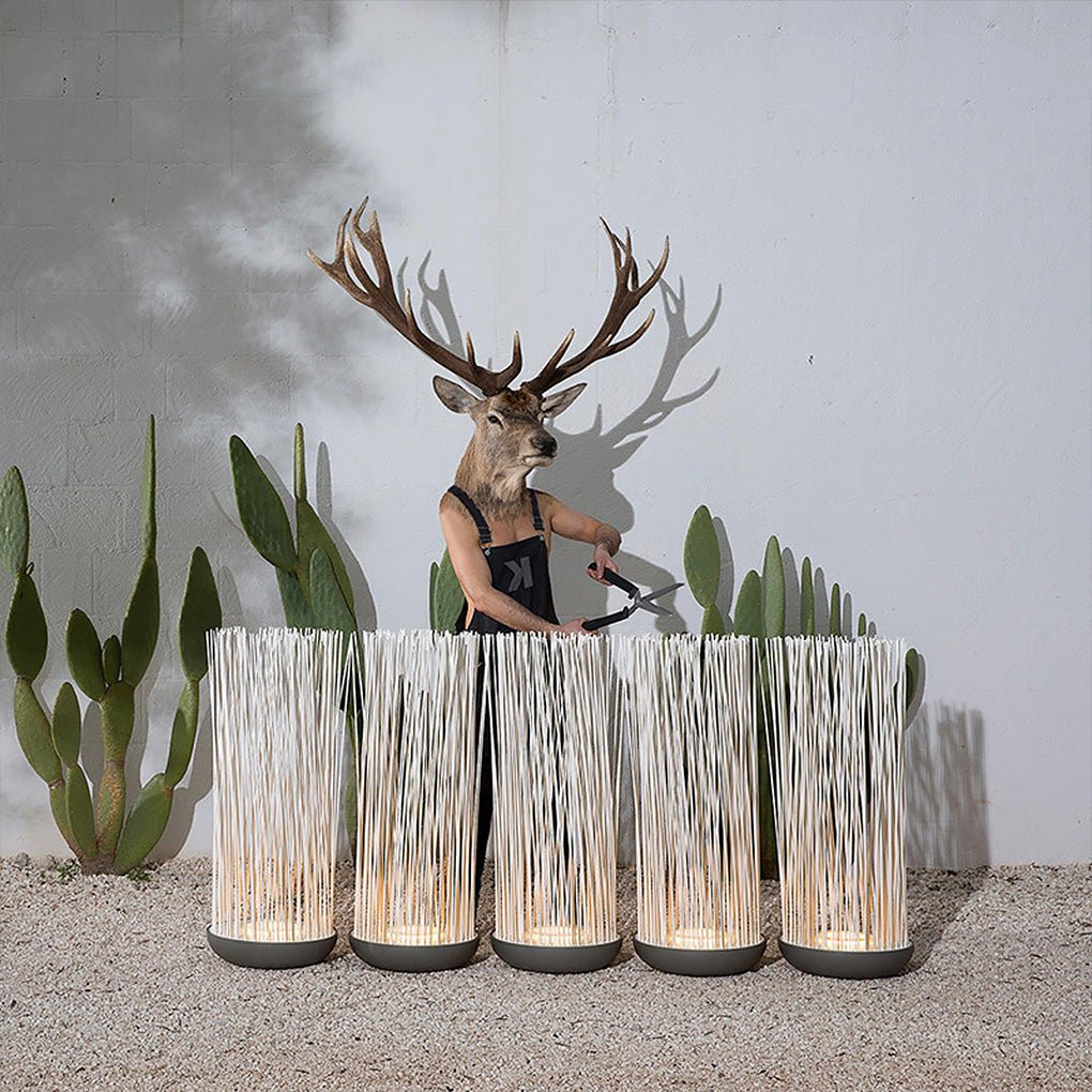 Artificial Grass-Top Outdoor Floor Lamp — Stainless Steel & Acrylic, LED, IP54, Warm White 3000K, Hardwired