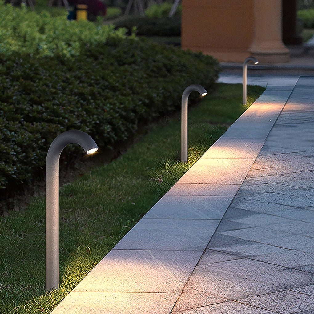 Curved Arch Outdoor Bollard Light — Die-Cast Aluminum, Black, LED 3000K, IP65, Hardwired, 16"