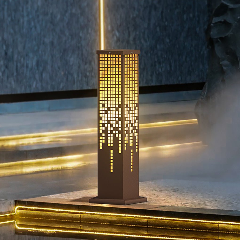 Cube-Form Outdoor Bollard Light — Stainless Steel with Imitation Marble Finish, E27, IP54, 23.62" H