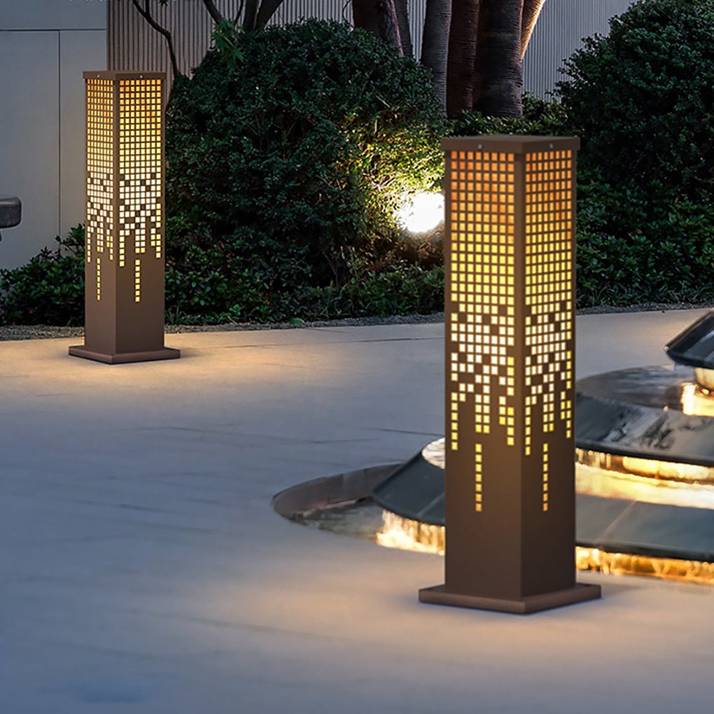 Cube-Form Outdoor Bollard Light — Stainless Steel with Imitation Marble Finish, E27, IP54, 23.62" H