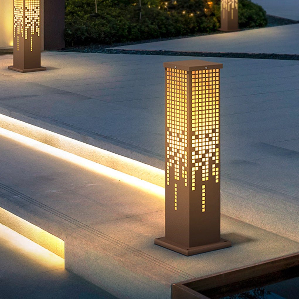 Cube-Form Outdoor Bollard Light — Stainless Steel with Imitation Marble Finish, E27, IP54, 23.62" H