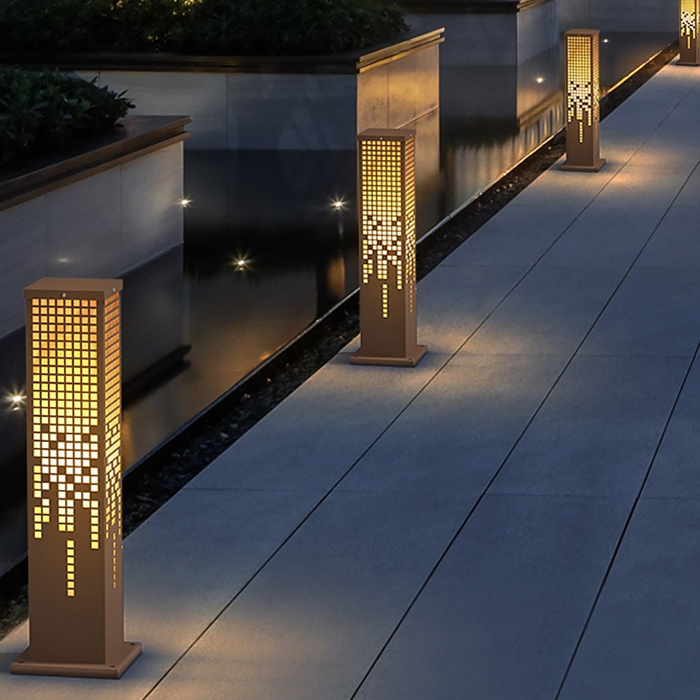 Cube-Form Outdoor Bollard Light — Stainless Steel with Imitation Marble Finish, E27, IP54, 23.62" H