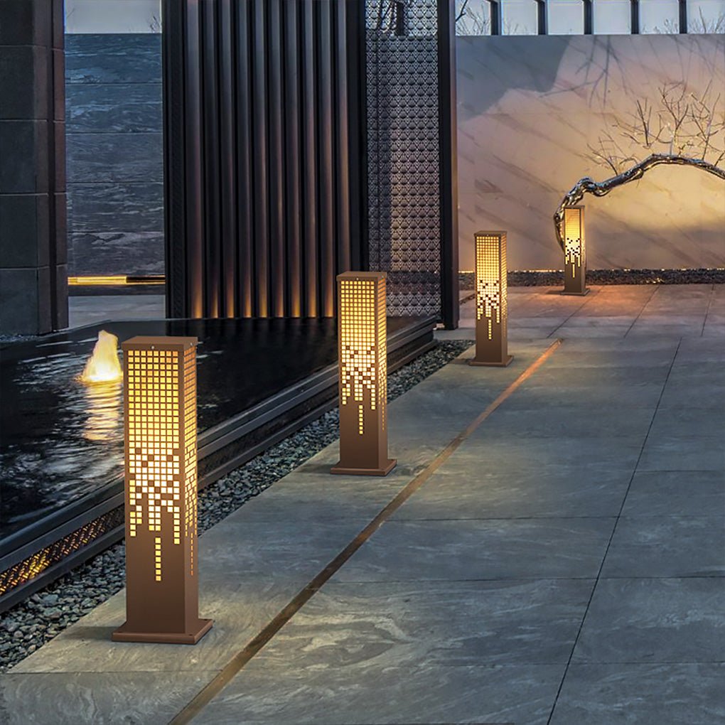 Cube-Form Outdoor Bollard Light — Stainless Steel with Imitation Marble Finish, E27, IP54, 23.62" H
