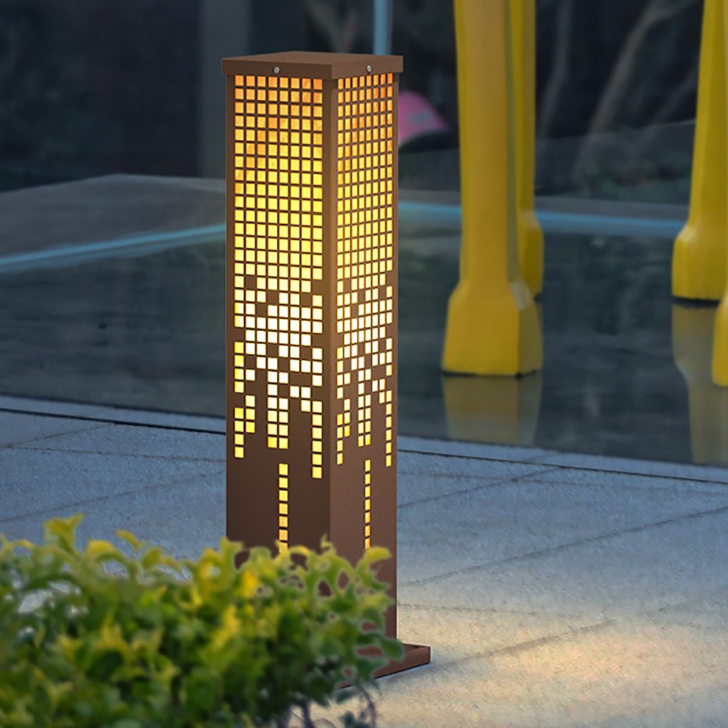 Cube-Form Outdoor Bollard Light — Stainless Steel with Imitation Marble Finish, E27, IP54, 23.62" H