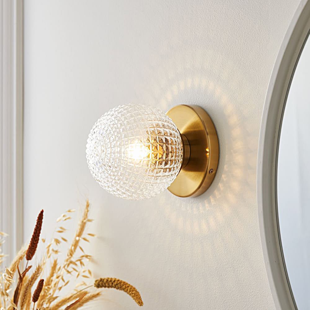 Glass Ball Wall Sconce — Copper Finish, Three-Step Dimming LED, E27, 5.9" × 7.1"