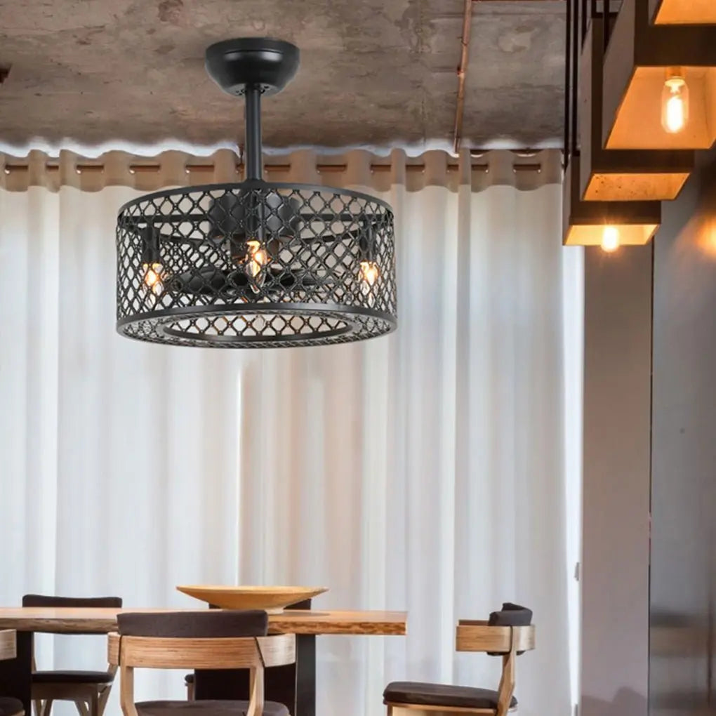 Unique Iron Ceiling Fan Light in Retro Industrial Style with Remote Control Luxe