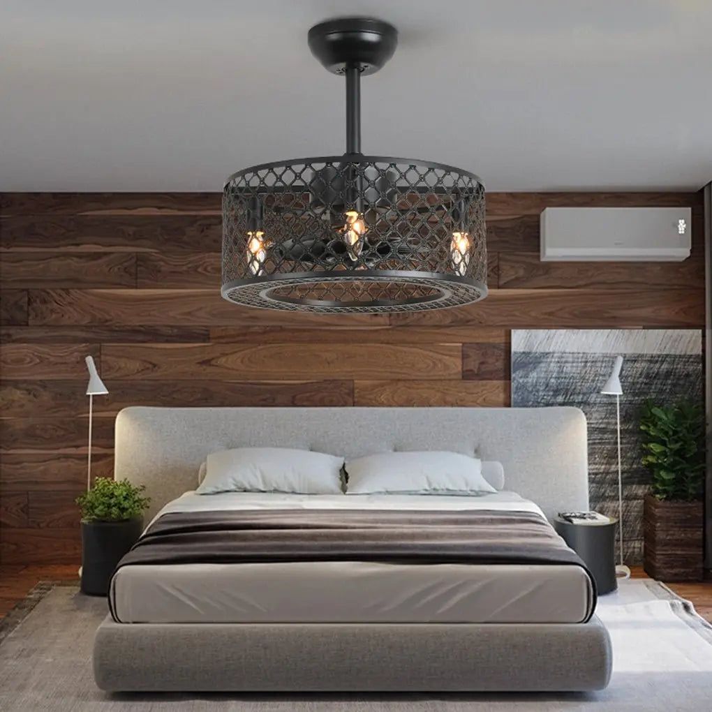 Unique Iron Ceiling Fan Light in Retro Industrial Style with Remote Control Luxe