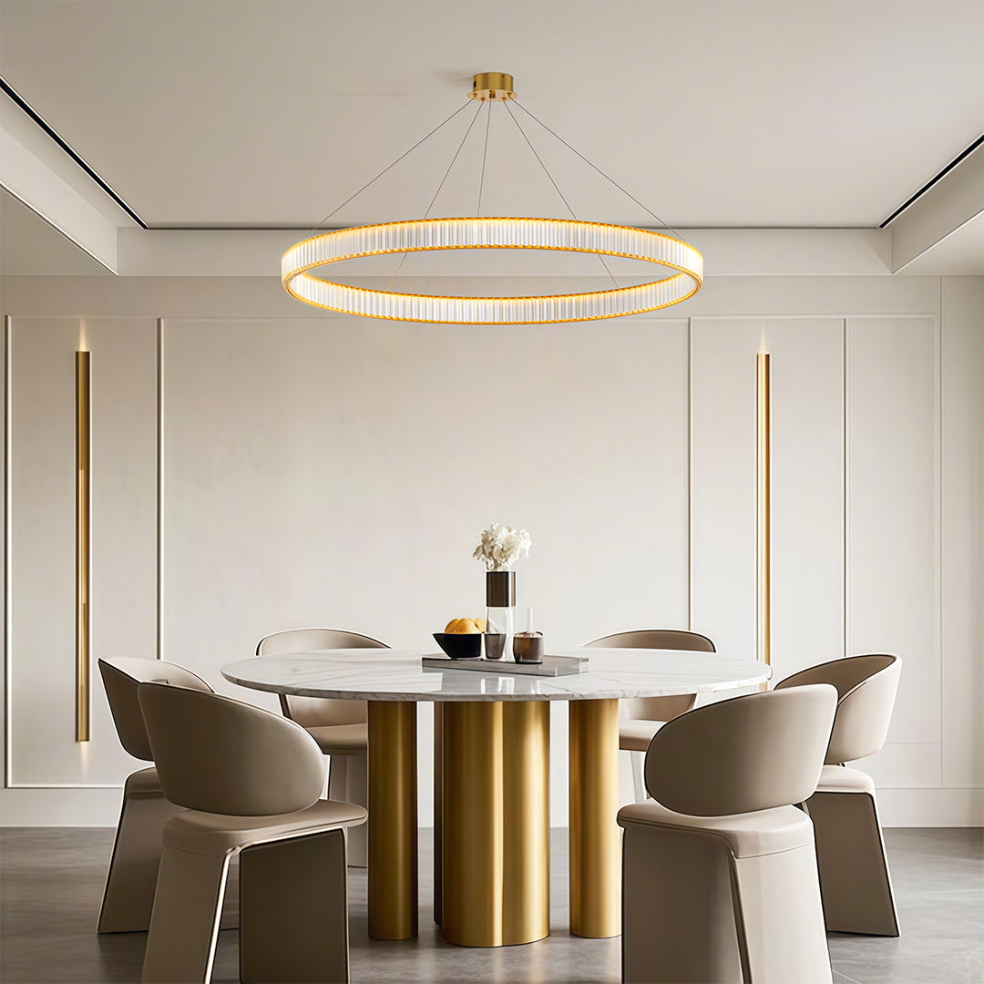 Round Crystal Ring Chandelier — Copper, Black, or Chrome, LED, Three-Step Dimming (3000K/4000K/6000K)
