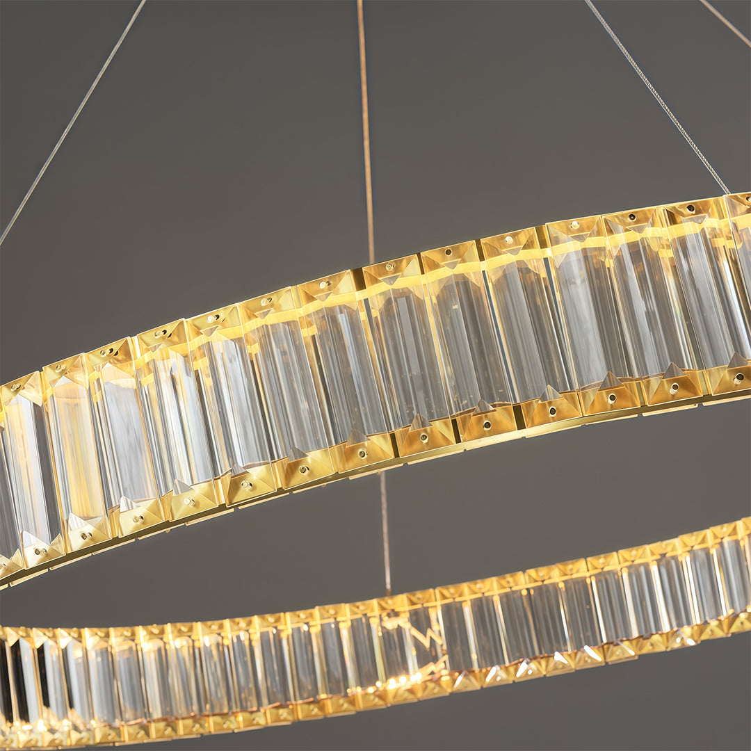 Round Crystal Ring Chandelier — Copper, Black, or Chrome, LED, Three-Step Dimming (3000K/4000K/6000K)