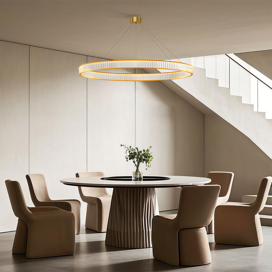 Round Crystal Ring Chandelier — Copper, Black, or Chrome, LED, Three-Step Dimming (3000K/4000K/6000K)