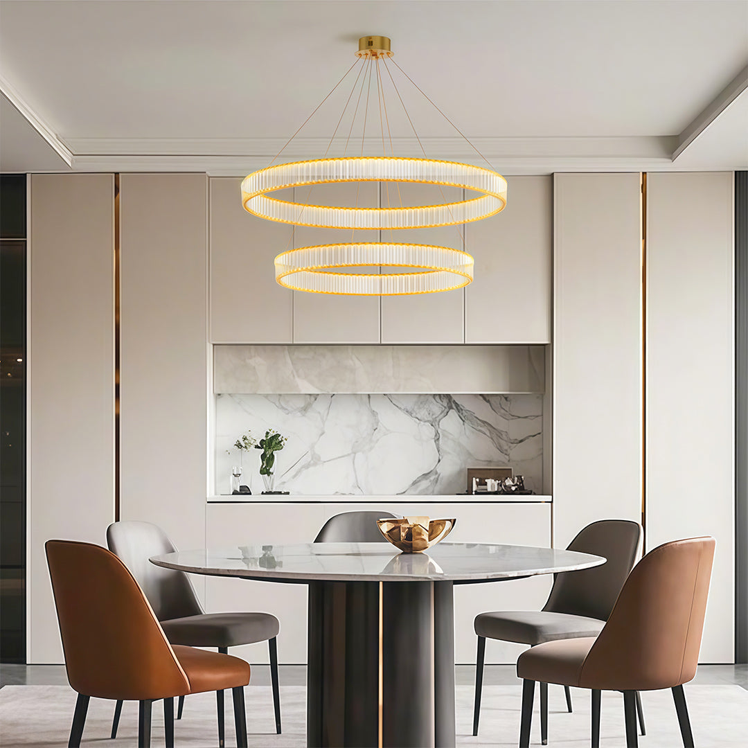 Round Crystal Ring Chandelier — Copper, Black, or Chrome, LED, Three-Step Dimming (3000K/4000K/6000K)