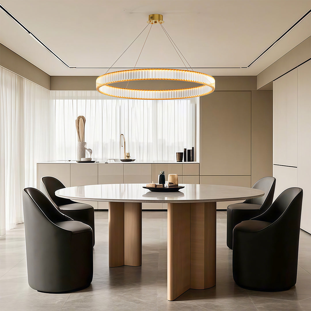 Round Crystal Ring Chandelier — Copper, Black, or Chrome, LED, Three-Step Dimming (3000K/4000K/6000K)