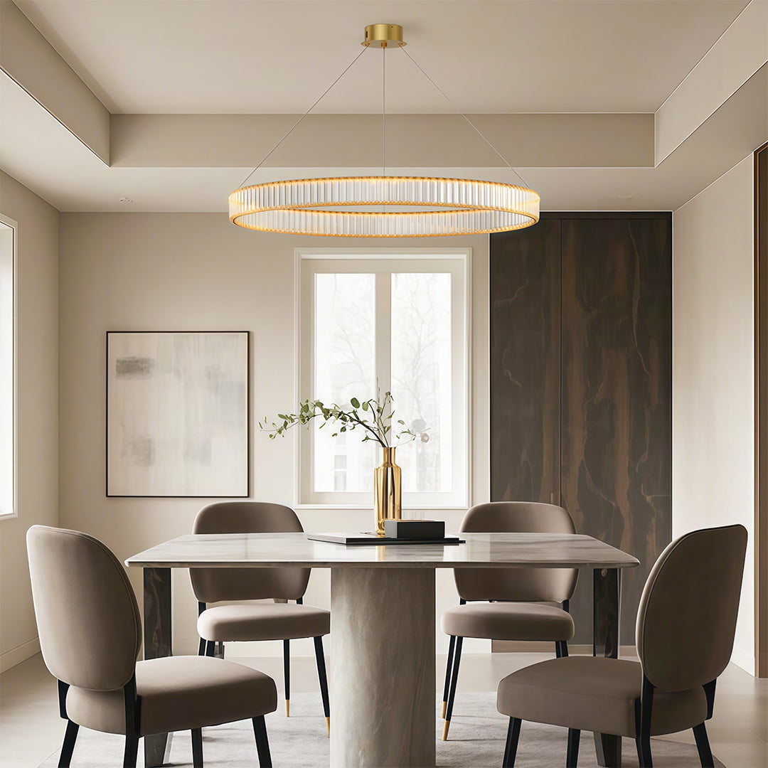 Round Crystal Ring Chandelier — Copper, Black, or Chrome, LED, Three-Step Dimming (3000K/4000K/6000K)