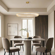 Round Crystal Ring Chandelier — Copper, Black, or Chrome, LED, Three-Step Dimming (3000K/4000K/6000K)