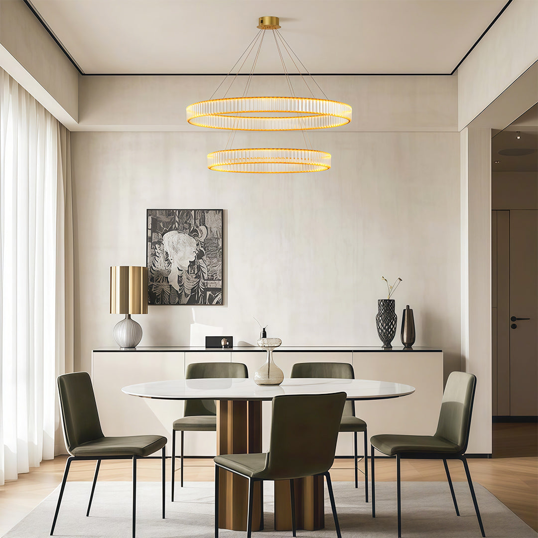 Round Crystal Ring Chandelier — Copper, Black, or Chrome, LED, Three-Step Dimming (3000K/4000K/6000K)