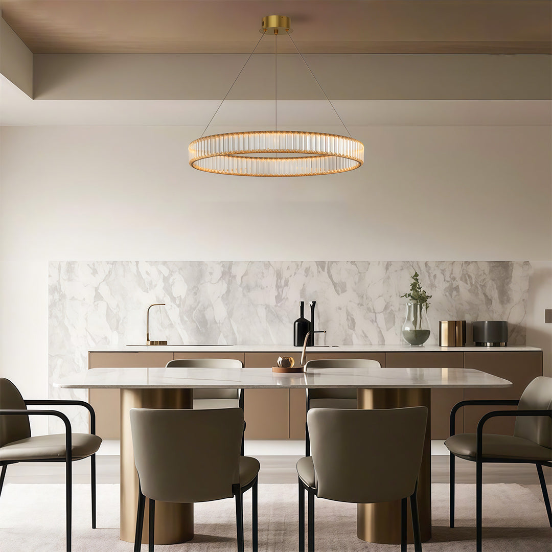 Round Crystal Ring Chandelier — Copper, Black, or Chrome, LED, Three-Step Dimming (3000K/4000K/6000K)
