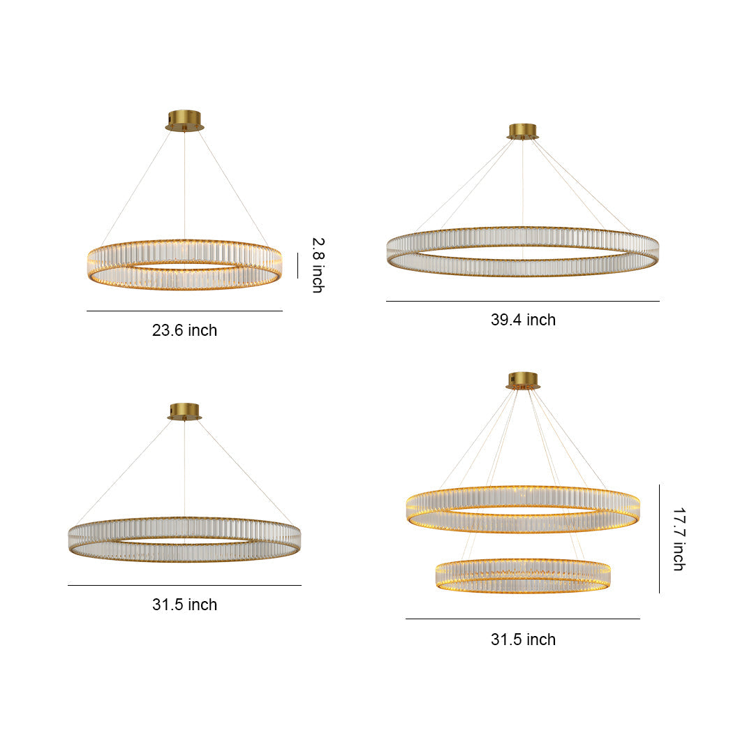 Round Crystal Ring Chandelier — Copper, Black, or Chrome, LED, Three-Step Dimming (3000K/4000K/6000K)