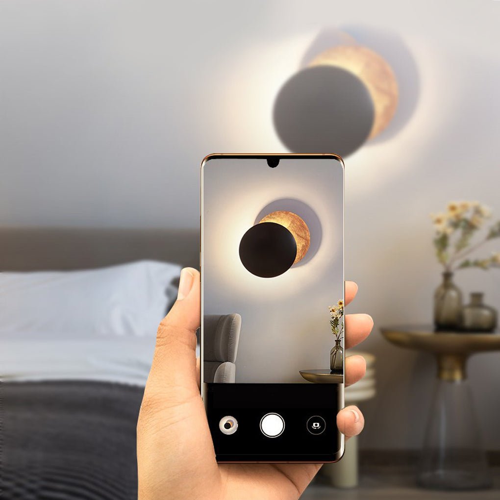 unique rotatable moon inspired led wall lamp in nordic minimalist design for bedside aisle and stairs
