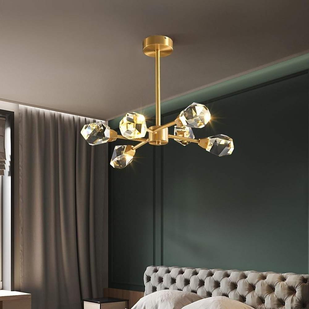 6-Light Crystal Chandelier — Electroplated Gold, LED, 30" Diameter, 20" Adjustable Chain