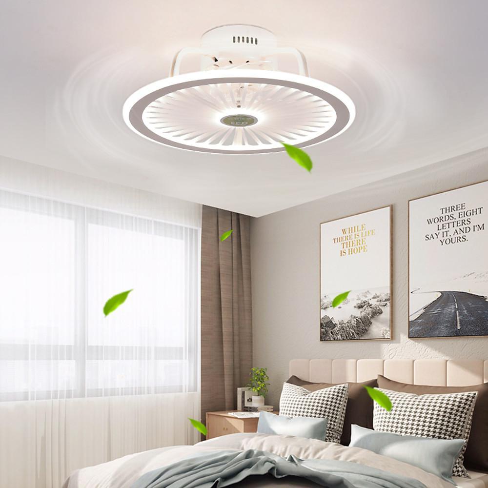 Contemporary Bladeless Ceiling Fan in Black and White with LED Light for Bedrooms