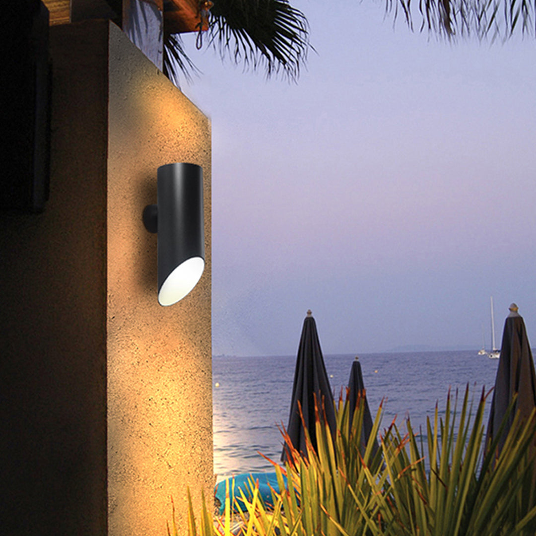 Up/Down Outdoor Wall Sconce — Black Stainless Steel, Clear Glass, 12W LED, IP65 Weatherproof