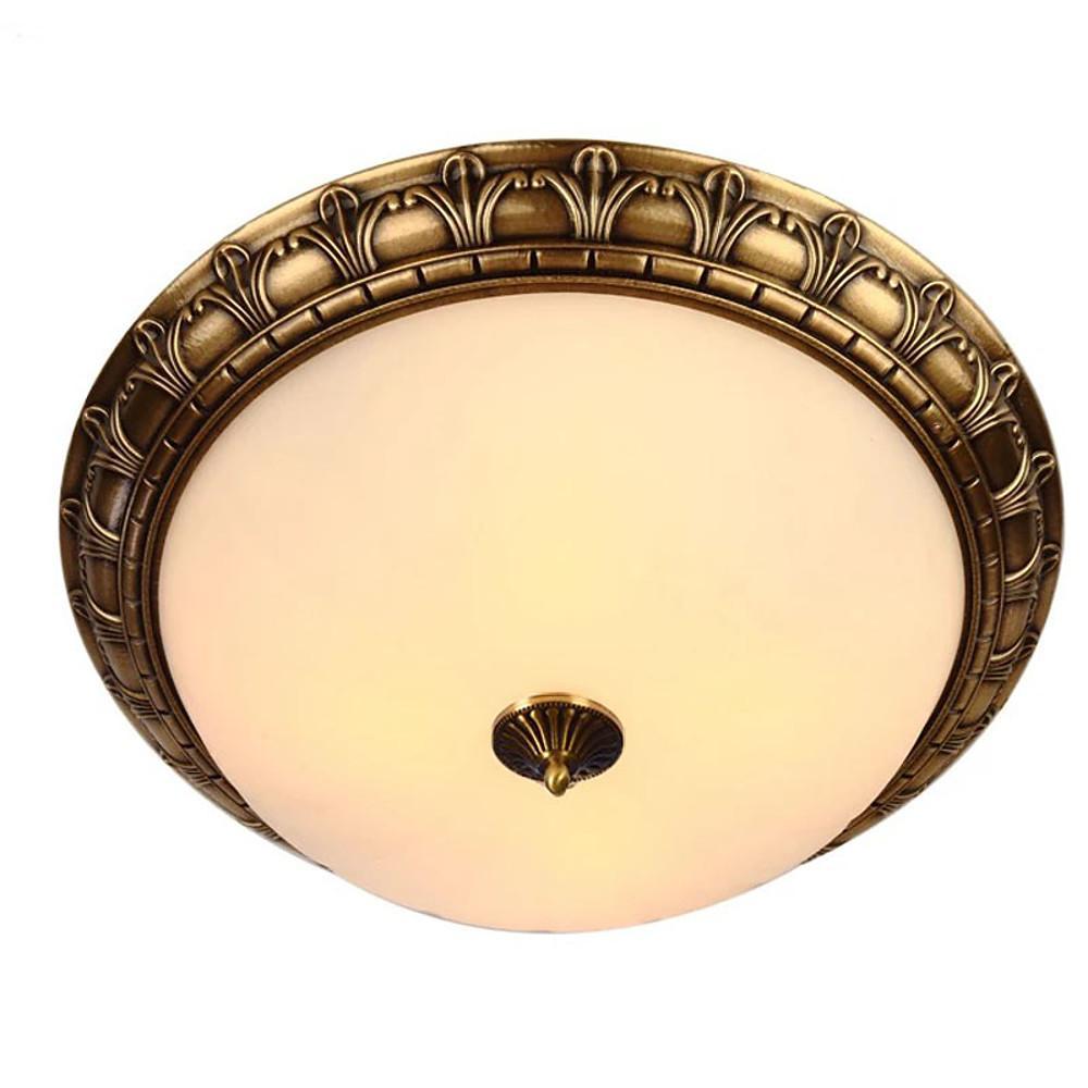 Vintage Antique Flush-Mount Ceiling Light — Bronze Frame, Frosted Glass, 2-Light E26/E27, 5W LED, 12" Wide