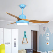 Rustic 3-Blade Ceiling Fan — Wood Grain Finish, LED, Dimmable, Remote Control, 3000K–6000K, 52"