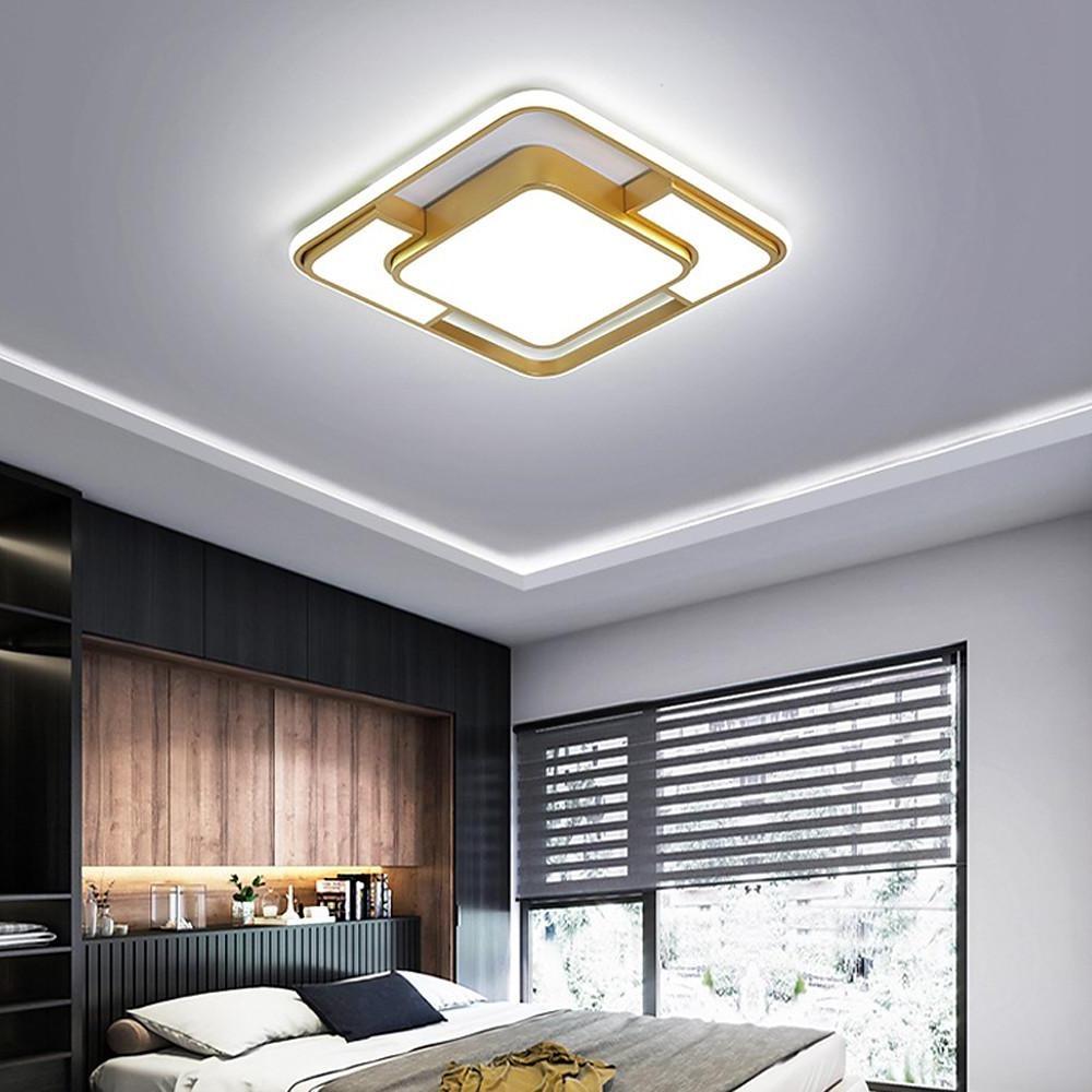 Square Geometric LED Flush-Mount Ceiling Light — Acrylic, 3-Step Dimming, Remote Control, Black or Gold
