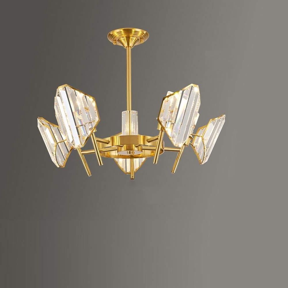 Brass Ring Frame Crystal Chandelier — Gold Electroplated, Metal Arc Branches, 5- to 12-Light