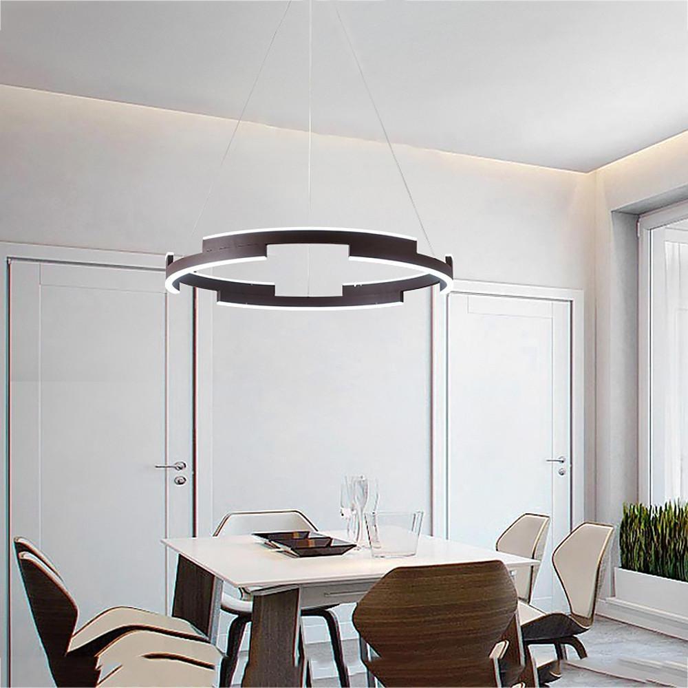Geometric Circle Pendant Chandelier — Metal, 6-Light LED, Gold or Coffee Finish, Adjustable to 59"