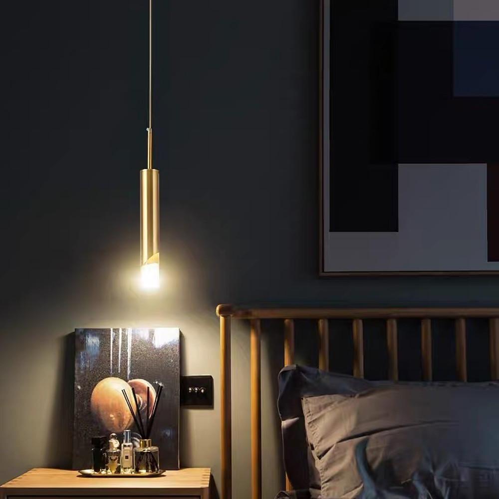 Crystal Column Mini Pendant — Gold-Finish Iron, Elongated Cylinder, GU10 LED, 3-Step Dimming, 2700K / 6000K