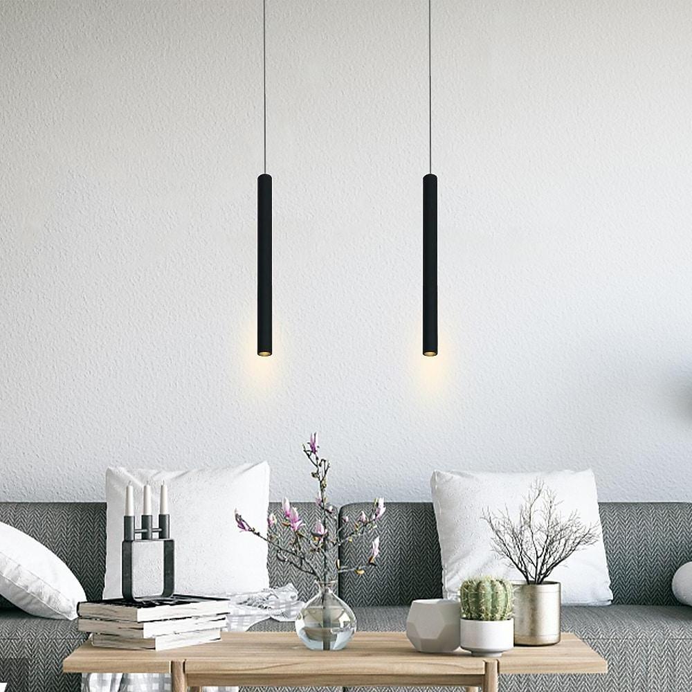 Slim Cylindrical Mini Pendant — Black Aluminum, Integrated LED Downlight, 5W, 1-Light