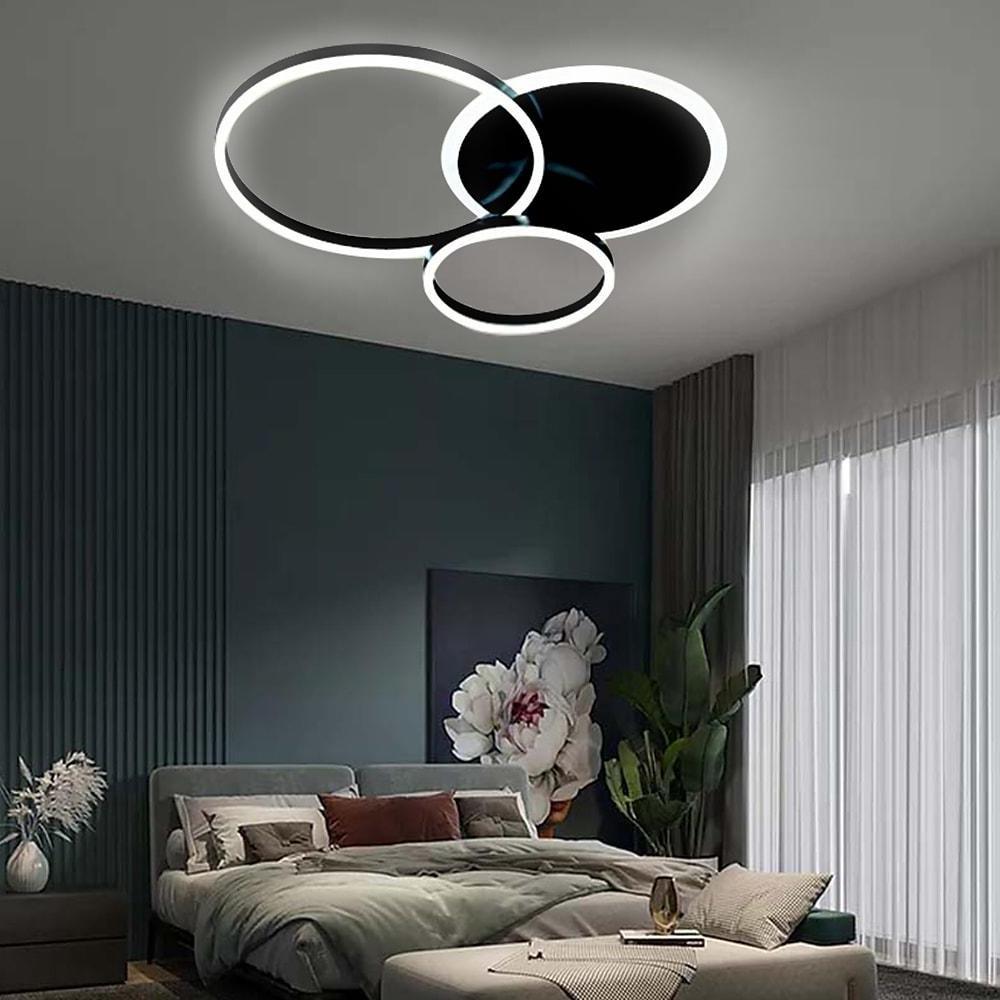 3-Ring Circle Flush-Mount Light — White Acrylic, 3-Light LED, 3-Color Dimmable, 26" × 20"