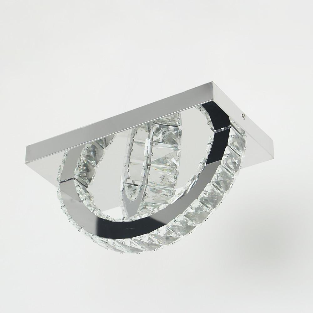 Semicircular Crystal Flush-Mount Ceiling Light — Metal, LED, 14" Wide, 3000K / 3000K+6000K