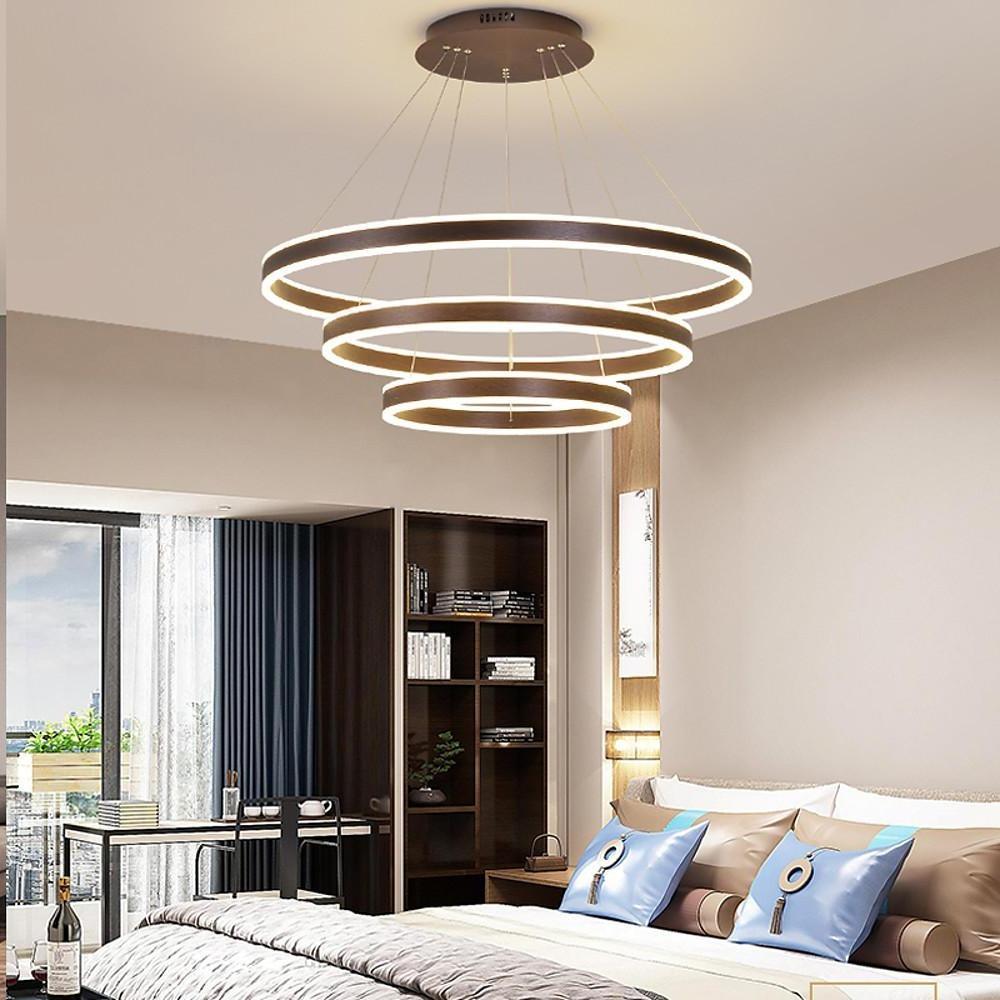 Interwoven 3-Ring Modern Chandelier — Aluminum & Acrylic, LED Dimmable, 31" Adjustable