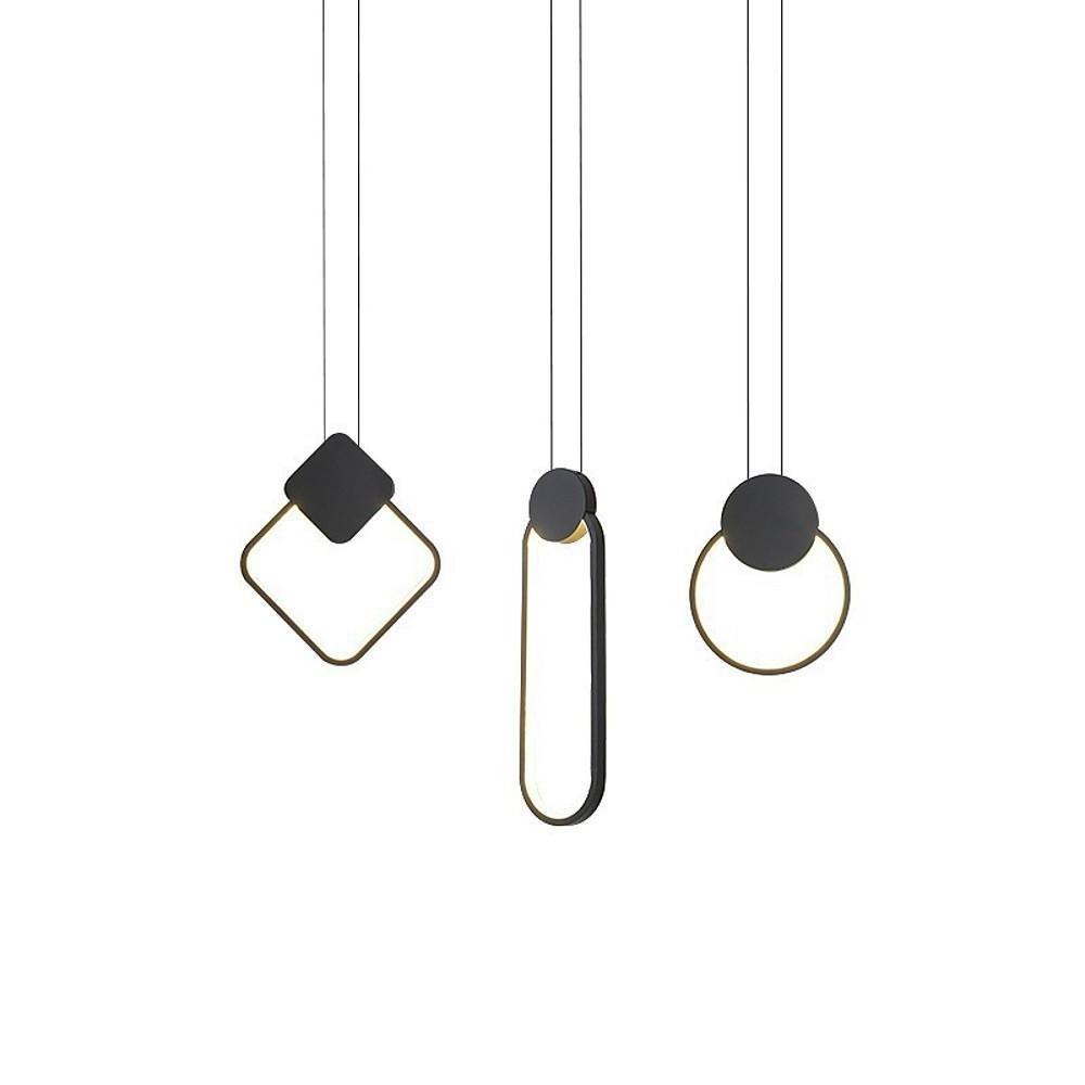 Modern Geometric Mini Pendant Light — Black Metal, LED E26/E27, 39" Adjustable Cord
