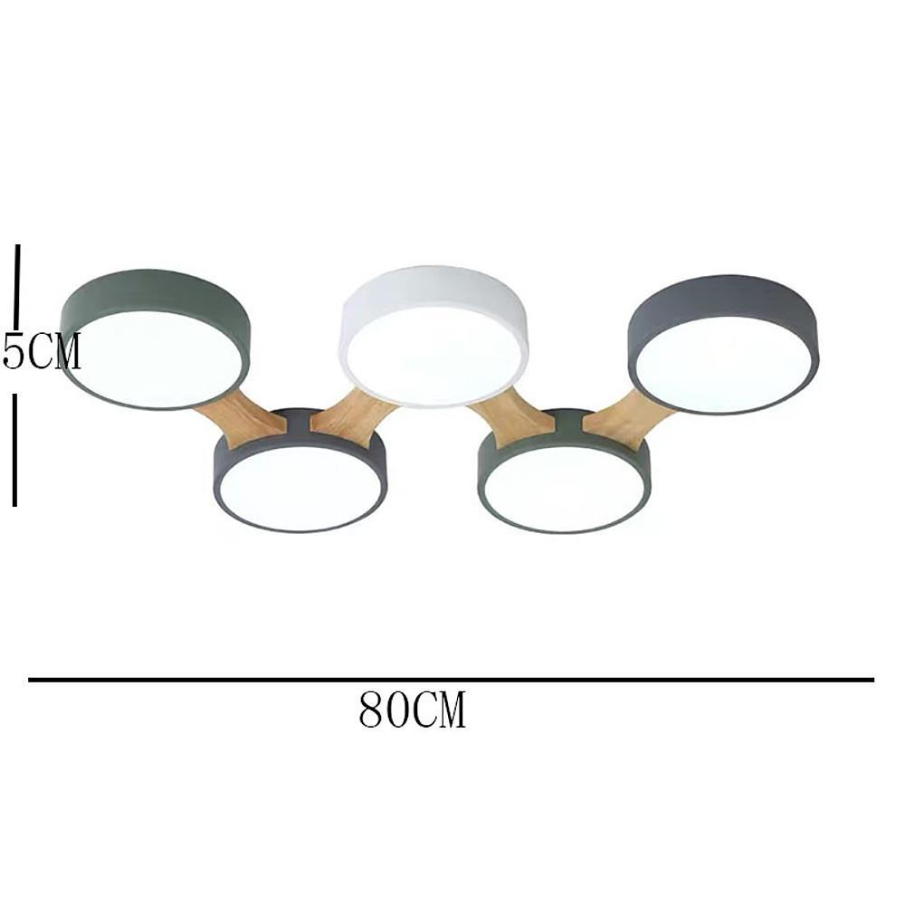 Circular Multi-Light LED Flush Mount — Wood/Bamboo and PVC, 3-Light / 4-Light / 5-Light, Dimmable 3000K–6000K, Remote Control
