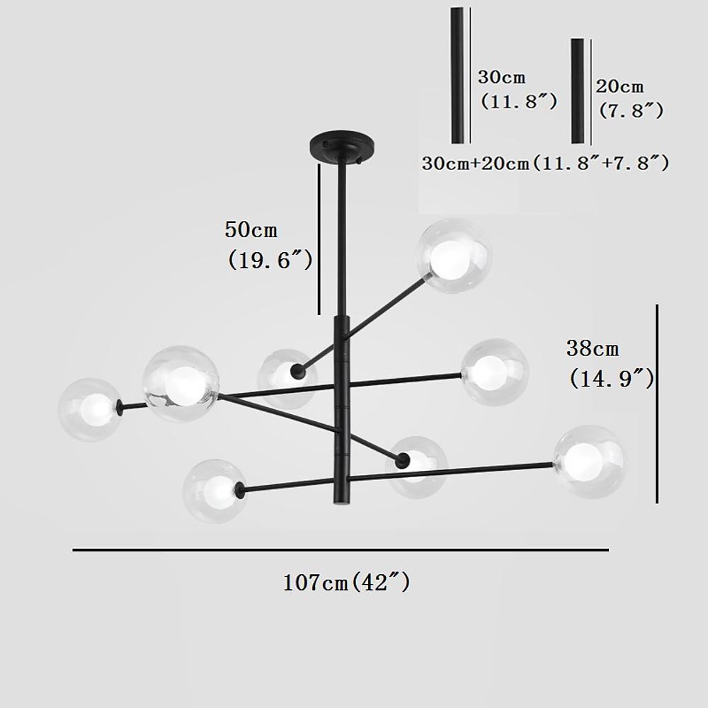 Linear Sputnik Chandelier — Matte Black, 8-Light, Clear Glass Spheres, G9, 42"