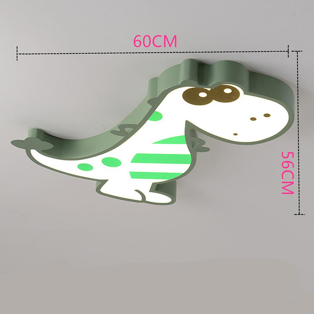 Cartoon Dinosaur LED Flush-Mount Ceiling Light — Metal, Dimmable with Remote, Pink or Green, 24" × 22"