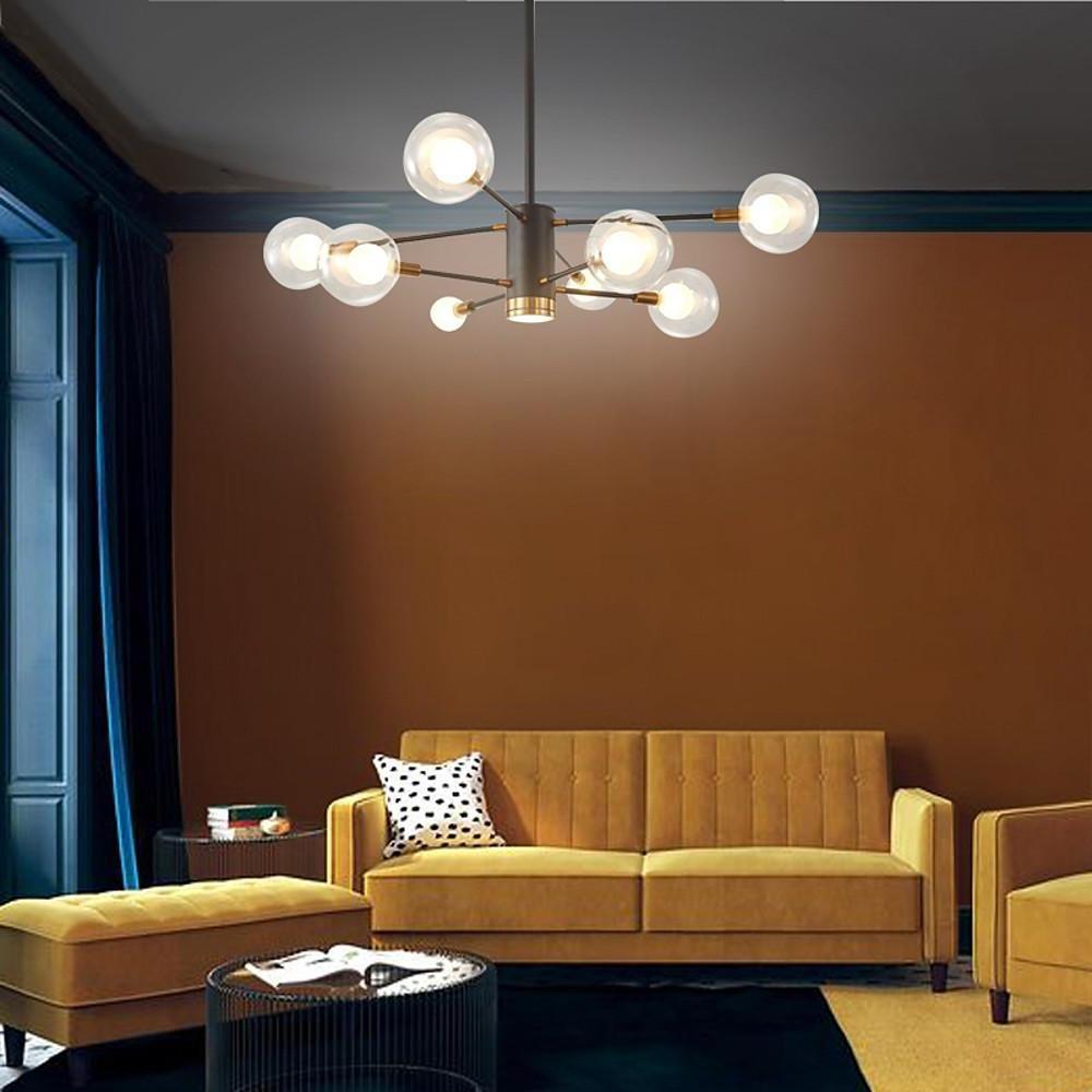 Modern 8-Light Glass LED Sputnik Chandelier - Hanging Island Lamp