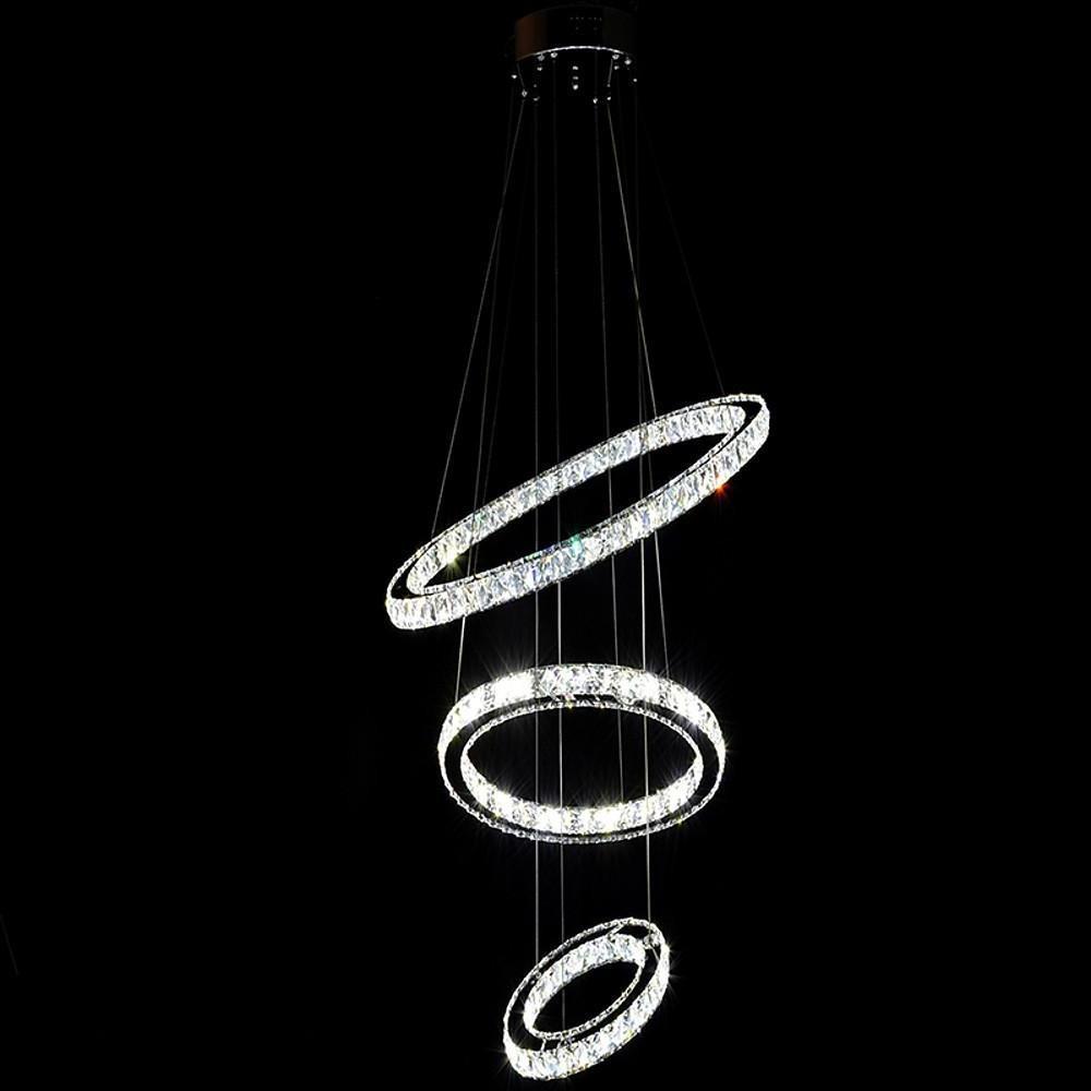 Tiered 3-Ring Crystal Chandelier — Chrome, 40.5W LED, Dimmable, Remote Control, 16" Diameter