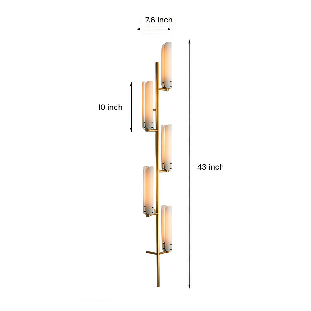 Art Deco Linear Wall Sconce — Solid Brass and Glass, E14, 3-Step Dimming, 1-, 2-, or 4-Light