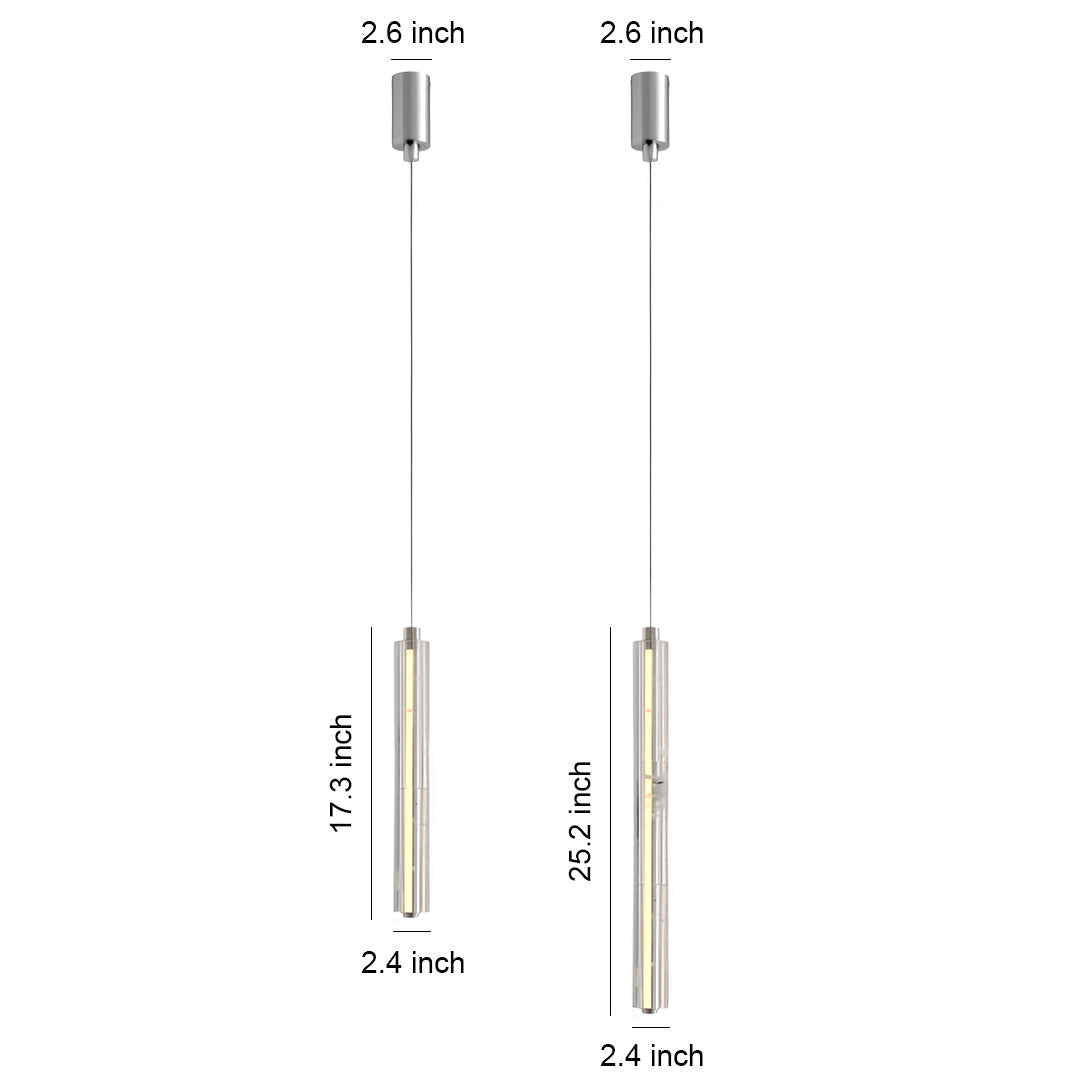 Minimalist Linear Crystal Pendant — Chrome Metal, 1-Light, 6.8W–10.2W Dual Mode, Adjustable Height