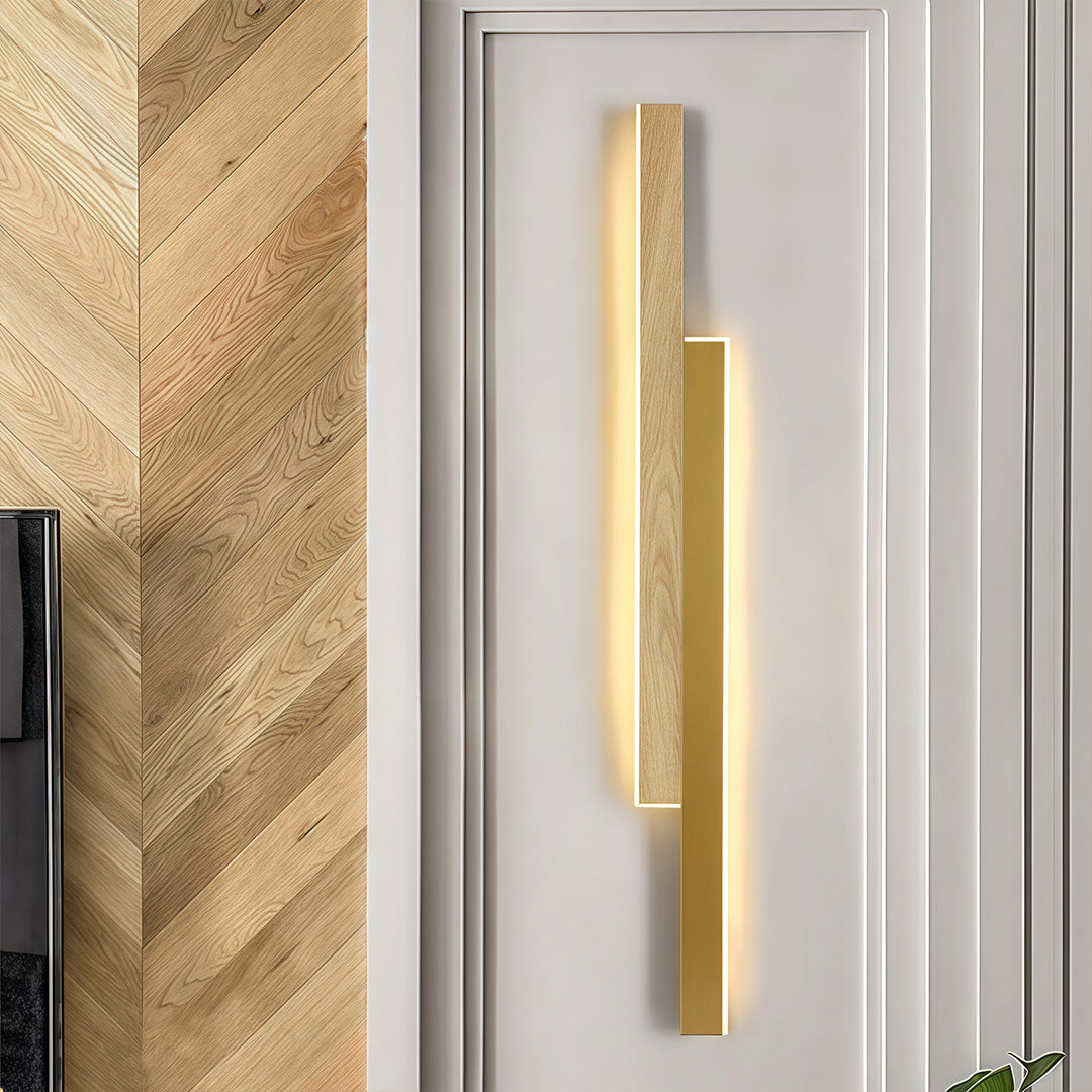 Minimalist Linear LED Wall Sconce — Gold Iron, White Acrylic, 3 Sizes, Dimmable