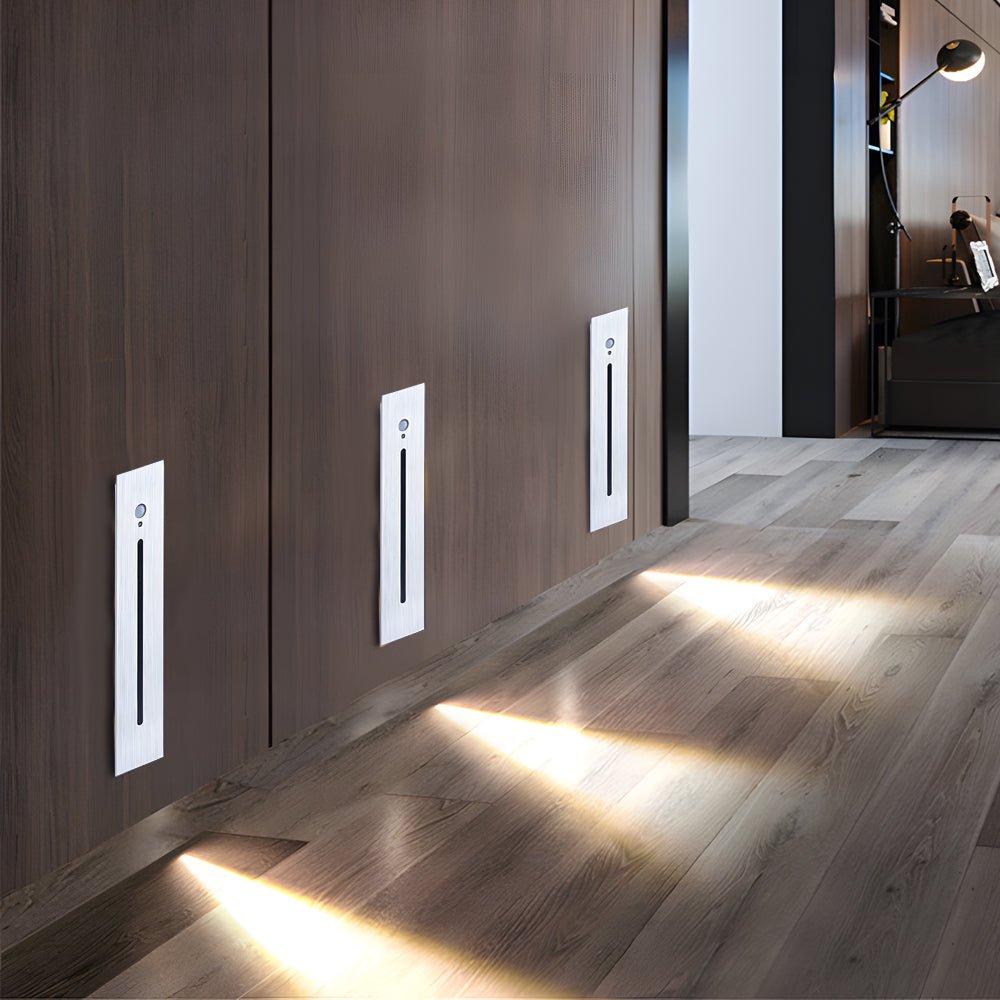 Contemporary Vertical Recessed LED Stair Light — Die-Cast Aluminum, Motion Sensor, IP44, 3W, Indoor/Outdoor