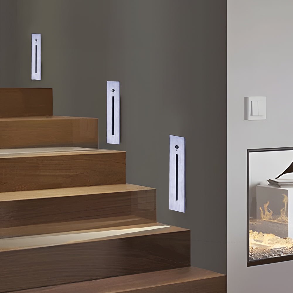 Contemporary Vertical Recessed LED Stair Light — Die-Cast Aluminum, Motion Sensor, IP44, 3W, Indoor/Outdoor