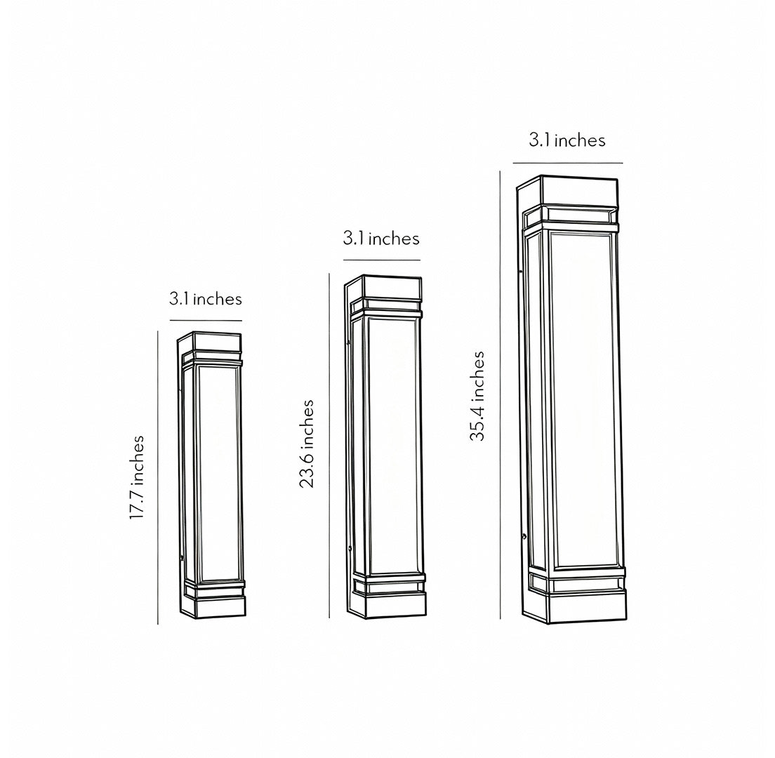 Modern Rectangular Outdoor Wall Sconce — Stainless Steel & Acrylic, LED, Dual Color Temperature, IP65, 17.7" / 23.6" / 35.4"